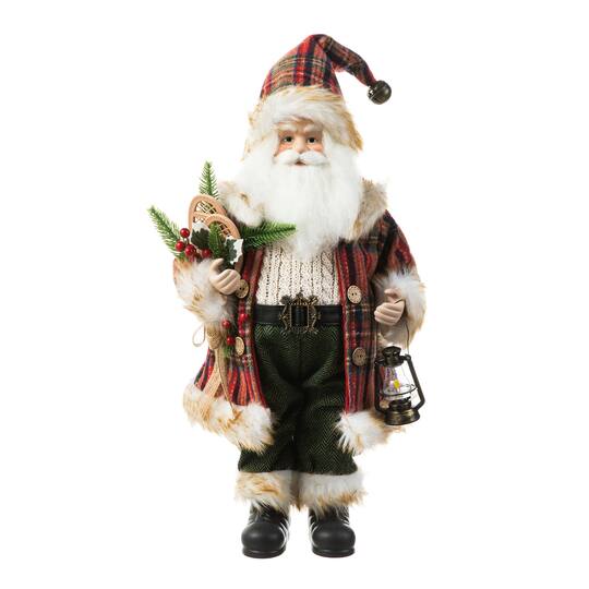 Glitzhome® 18" Faux Fur Christmas Woodland Santa Figurine